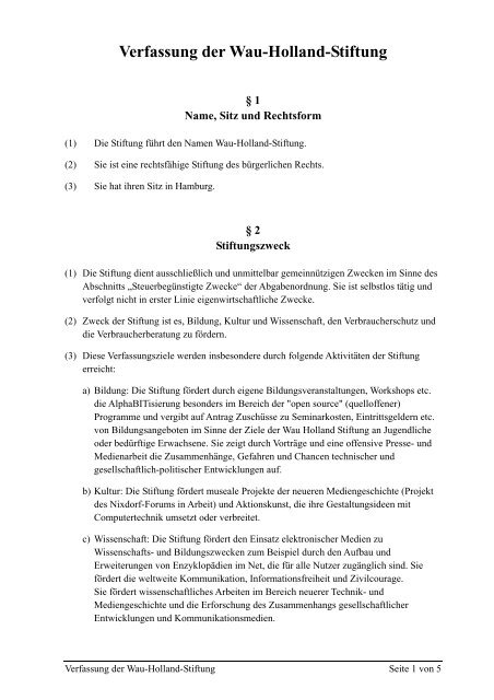 Stiftungs-Verfassung - Wau Holland Stiftung
