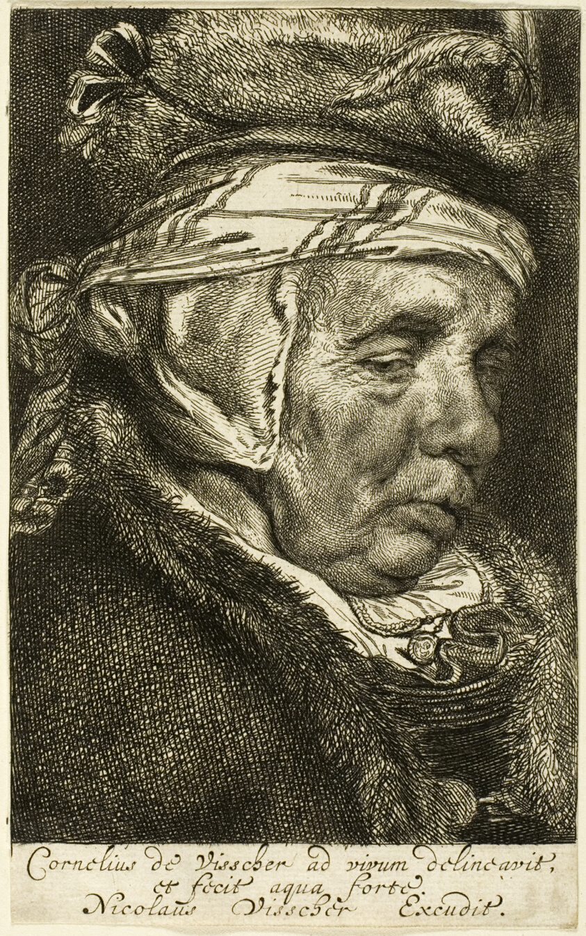 Head of an Old Woman (so-called portrait of Visscher's mother) (c. 1649-58) // Cornelis Visscher Dutch, c. 1629-1658